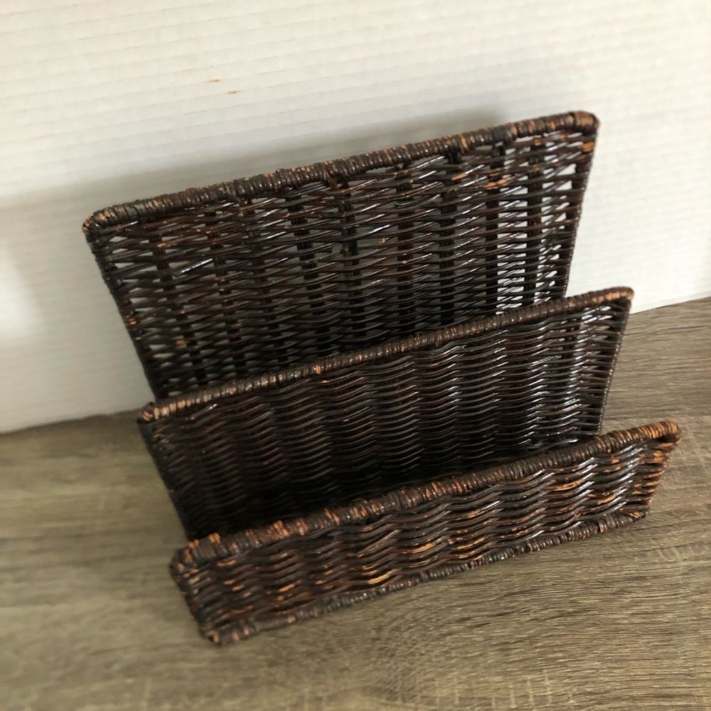 Vtg Brown Wicker Paper Organizer